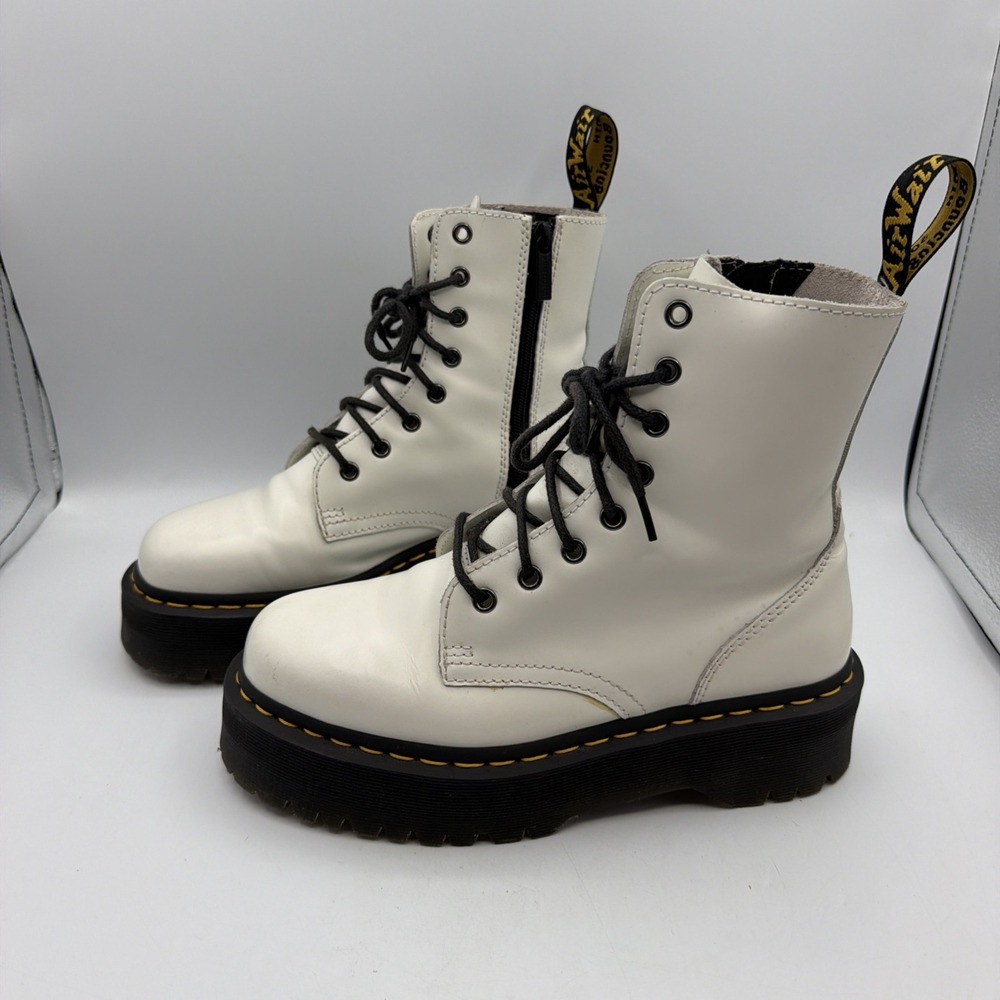 Dr. Martens Jadon Platform Chunky Combat Boots Womens 7 White Leather